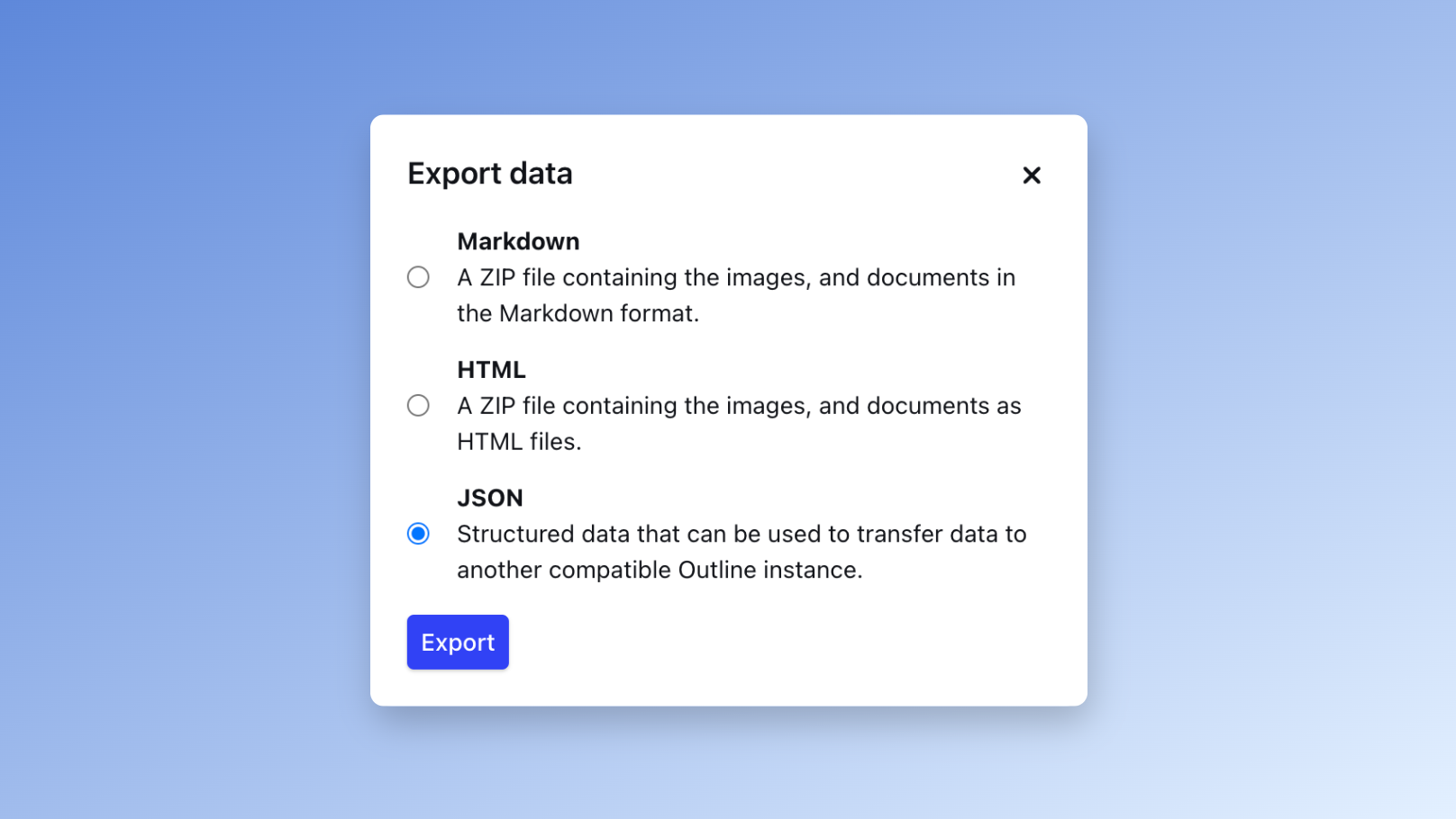 Outline export options